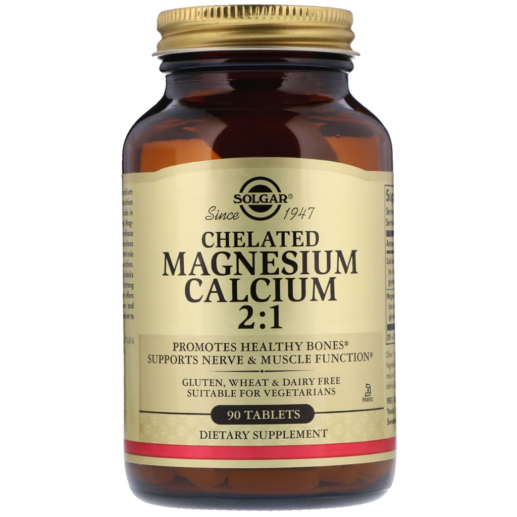 Solgar, chelatert magnesiumkalsium 2:1, 90 tabletter