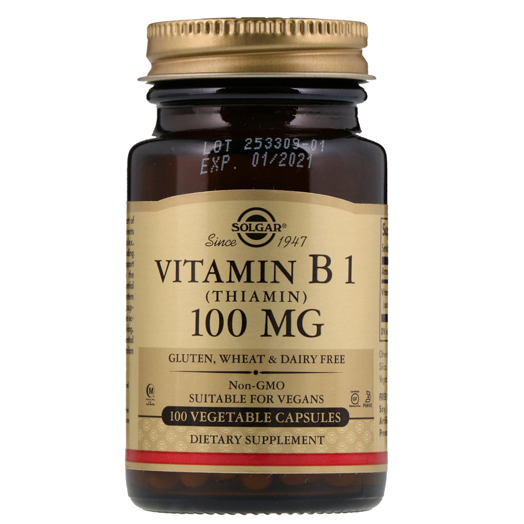 Solgar, Vitamin B1, 100 mg, 100 pflanzliche Kapseln
