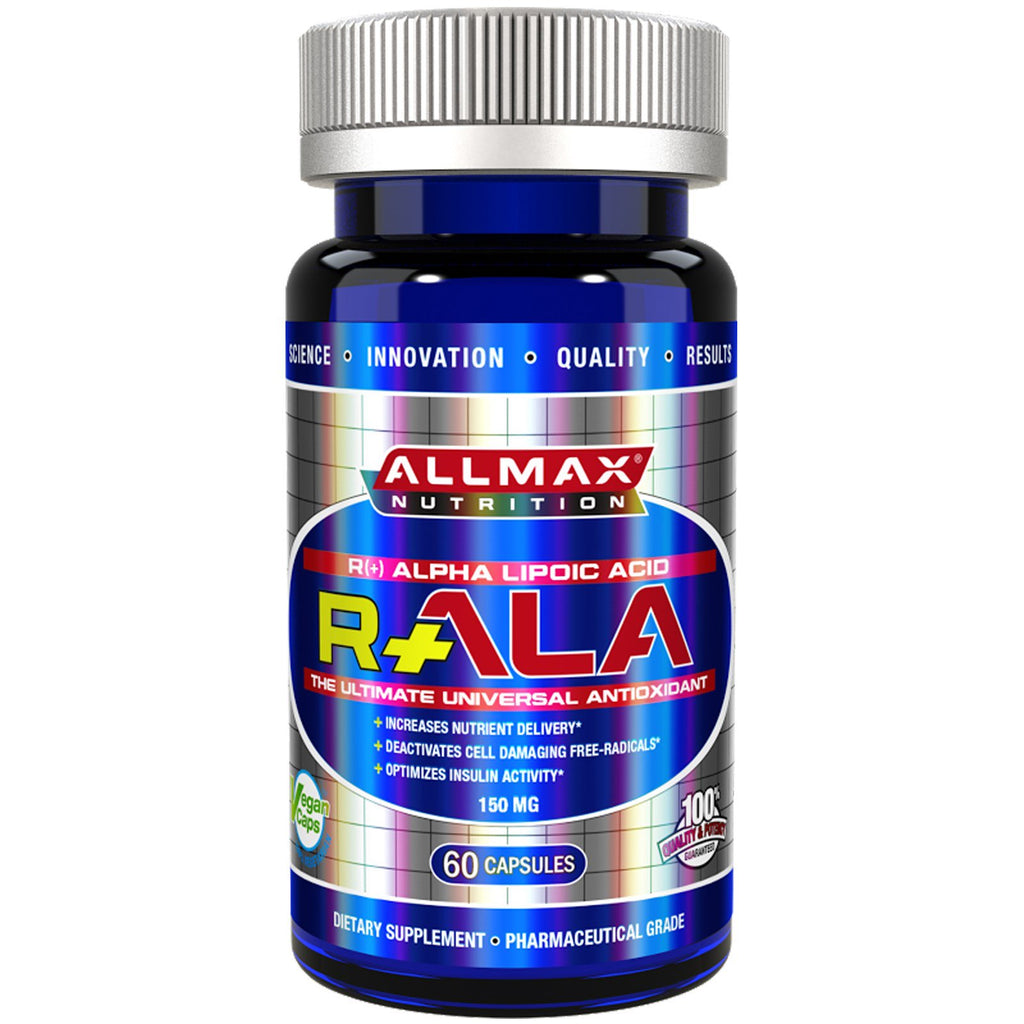 ALLMAX Nutrition, acid alfa lipoic R+ (acid alfa lipoic cu putere maximă R-), 150 mg, 60 capsule vegetale