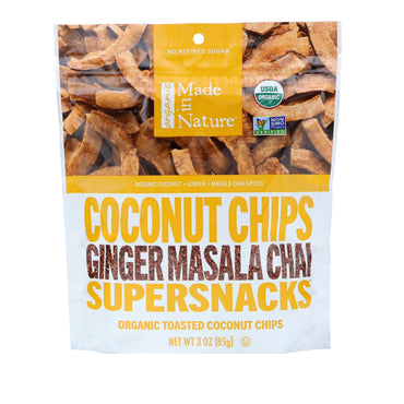 Made in Nature, chips de coco, superaperitivos Masala Chai de jengibre, 3,0 oz (85 g)