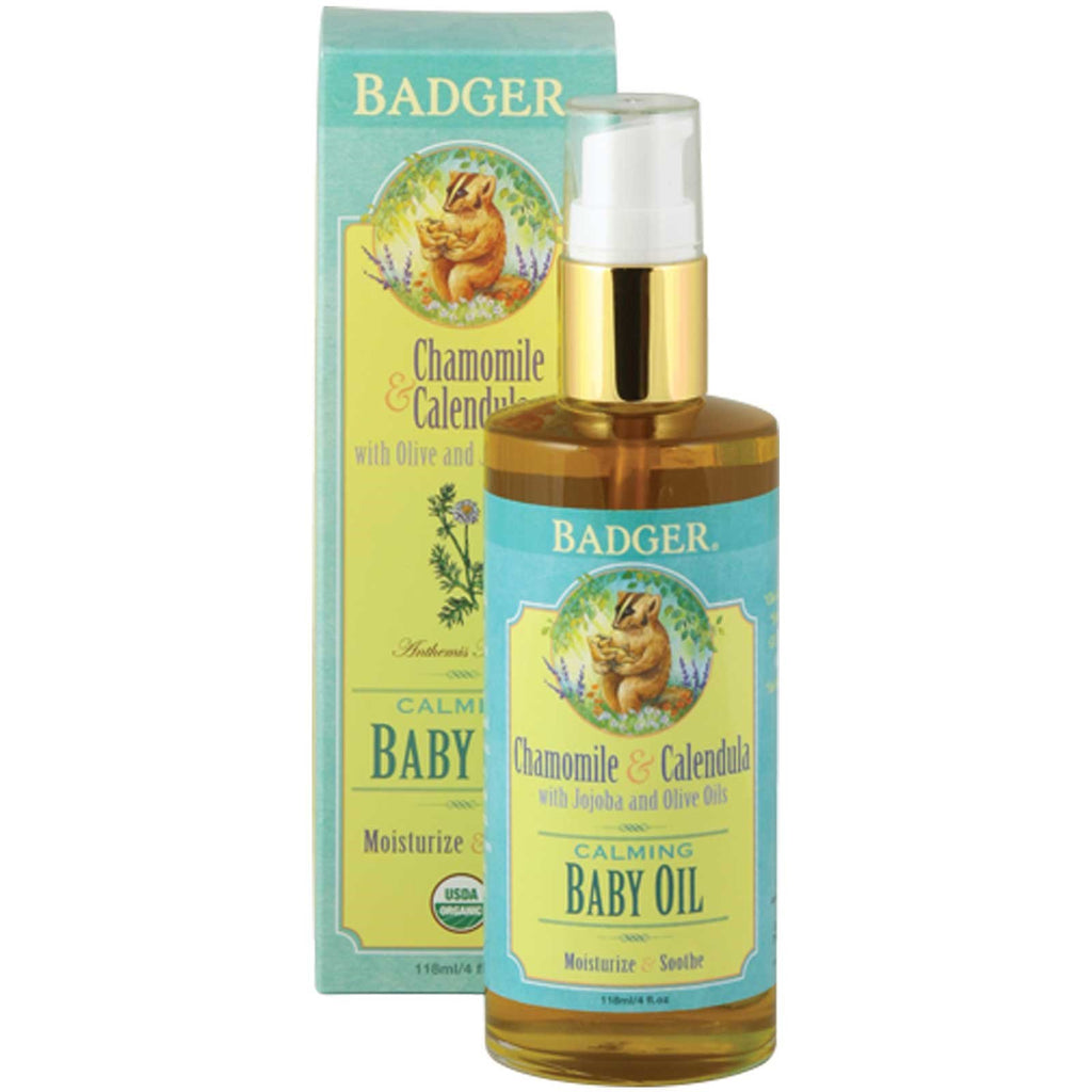 Badger Company, Uspokajający olejek dla dzieci, rumianek i nagietek, 4 uncje (118 ml)