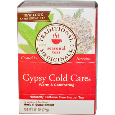 Traditionelle lægemidler, årstidens teer, Gypsy Cold Care, naturligt koffeinfri, 16 indpakkede teposer, 0,99 oz (28 g)