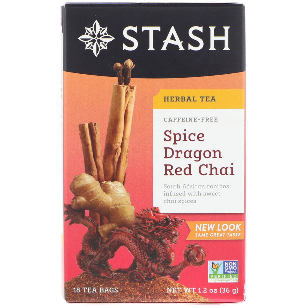 Stash Tea, ハーブティー、スパイス ドラゴン レッド チャイ、カフェインフリー、ティーバッグ 18 袋、1.2 オンス (36 g)
