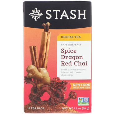 Stash Tea, té de hierbas, chai rojo dragón especiado, sin cafeína, 18 bolsitas de té, 36 g (1,2 oz)