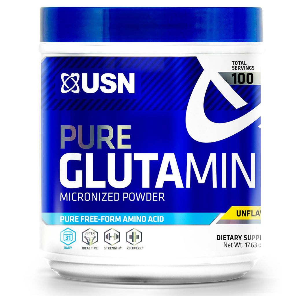 USN, rent glutamin mikronisert pulver, uten smak, 17,63 oz (500 g)