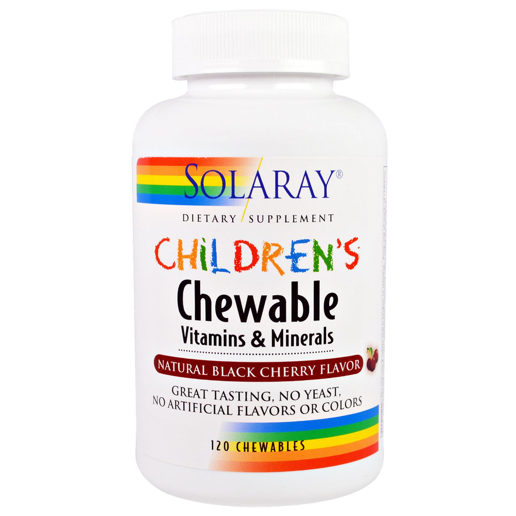 Solaray, tyggelige vitaminer og mineraler til børn, naturlig sort kirsebærsmag, 120 tyggevarer