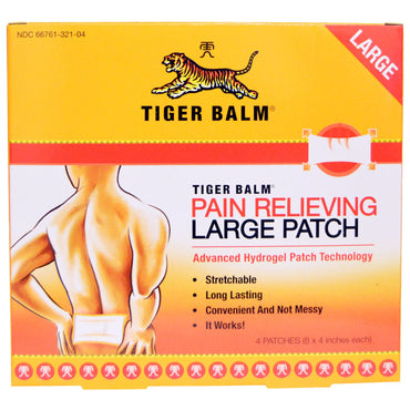 Bálsamo de tigre, adesivo para alívio da dor, grande, 4 adesivos (8 x 4 pol. Cada)