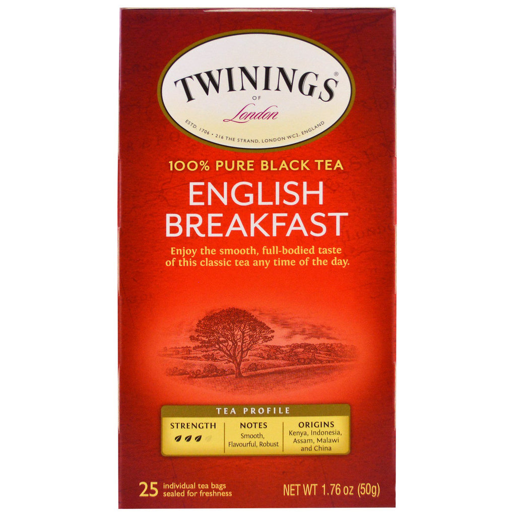 Twinings, engelsk frukostte, 25 individuella tepåsar, 1,76 oz (50 g)