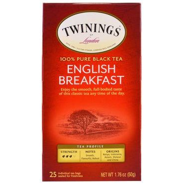 Twinings, Té de desayuno inglés, 25 bolsitas de té individuales, 50 g (1,76 oz)