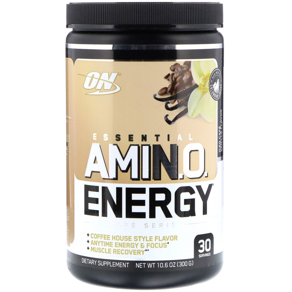 Optymalne odżywianie, Essential Amin.O. Energy, Iced Cafe o smaku waniliowym, 10,6 uncji (300 g)
