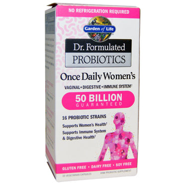Garden of Life, Probióticos formulados por el Dr., una vez al día para mujeres, 30 cápsulas vegetales