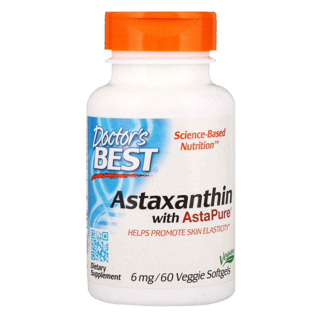 Doctor's Best, Astaxanthine avec AstaPure, 6 mg, 60 gélules végétariennes