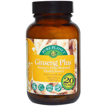 Pure Planet, Ginseng Plus, 500 mg, 100 tabletas
