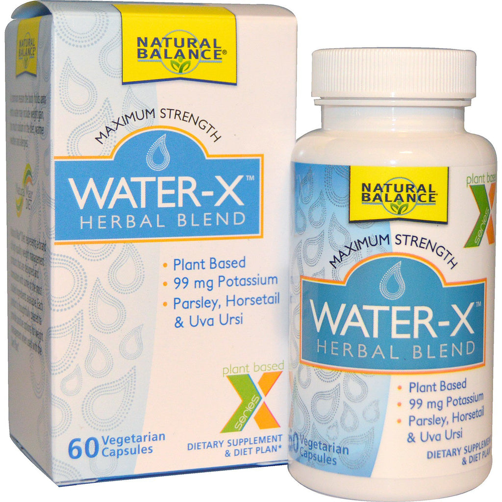 Natural balance, water-x, mezcla de hierbas, potencia máxima, 60 cápsulas vegetales