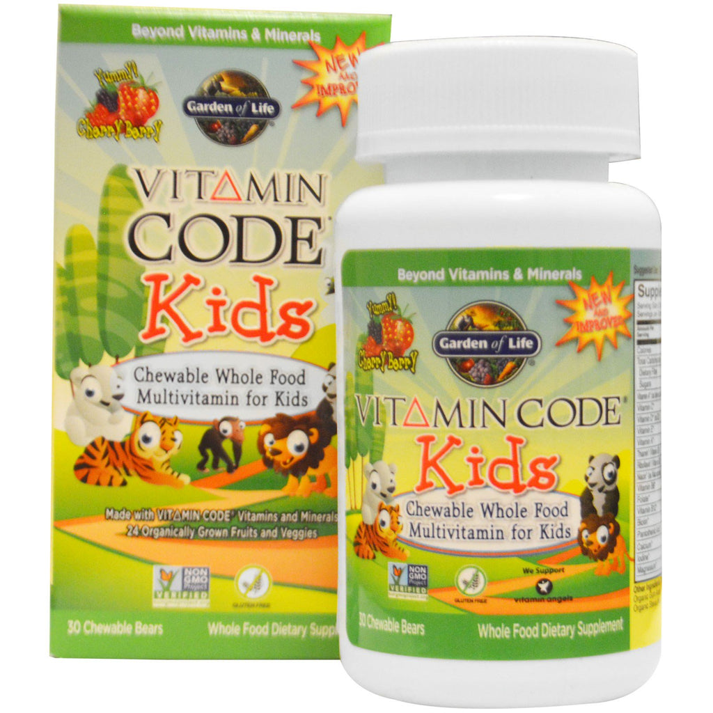Livets hage, vitaminkode, barn, tyggbar fullmat-multivitamin for barn, kirsebærbær, 30 tyggbare bjørner