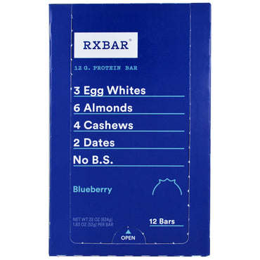 RXBAR, प्रोटीन बार्स, ब्लूबेरी, 12 बार्स, 1.83 आउंस (52 ग्राम) प्रत्येक