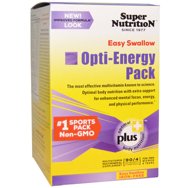 Super nutrition, opti-energy pack, multivitamine-/multimineraalsupplement, ijzervrij, 90 pakjes, (elk 4 tabletten)