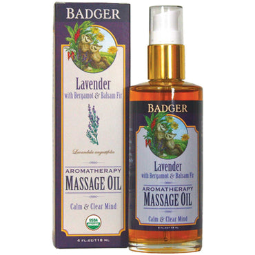 Badger Company, aromaterapi massageolie, lavendel med bergamot og balsamgran, 4 fl oz (118 ml)
