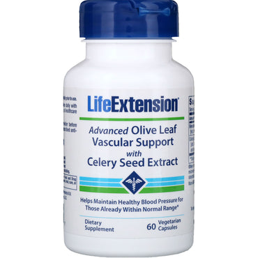 Life Extension, Soutien vasculaire avancé de la feuille d'olivier avec extrait de graines de céleri, 60 capsules végétariennes
