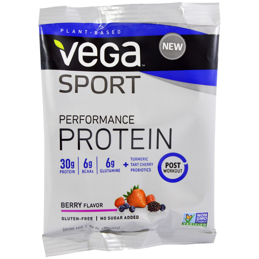 Vega, Sport, Performance Protein Drink Mix, รสเบอร์รี่, 1.5 ออนซ์ (42 กรัม)