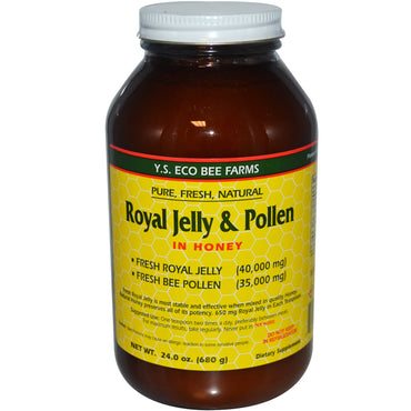 YS Eco Bee Farms, Royal Jelly & Pollen, i honning, 24 oz (680 g)