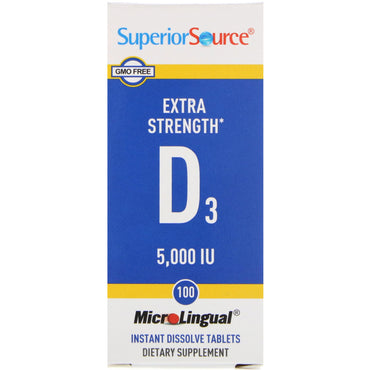 Superieure bron, extra sterke vitamine d3, 5.000 IE, 100 microlinguale instant-oplosbare tabletten