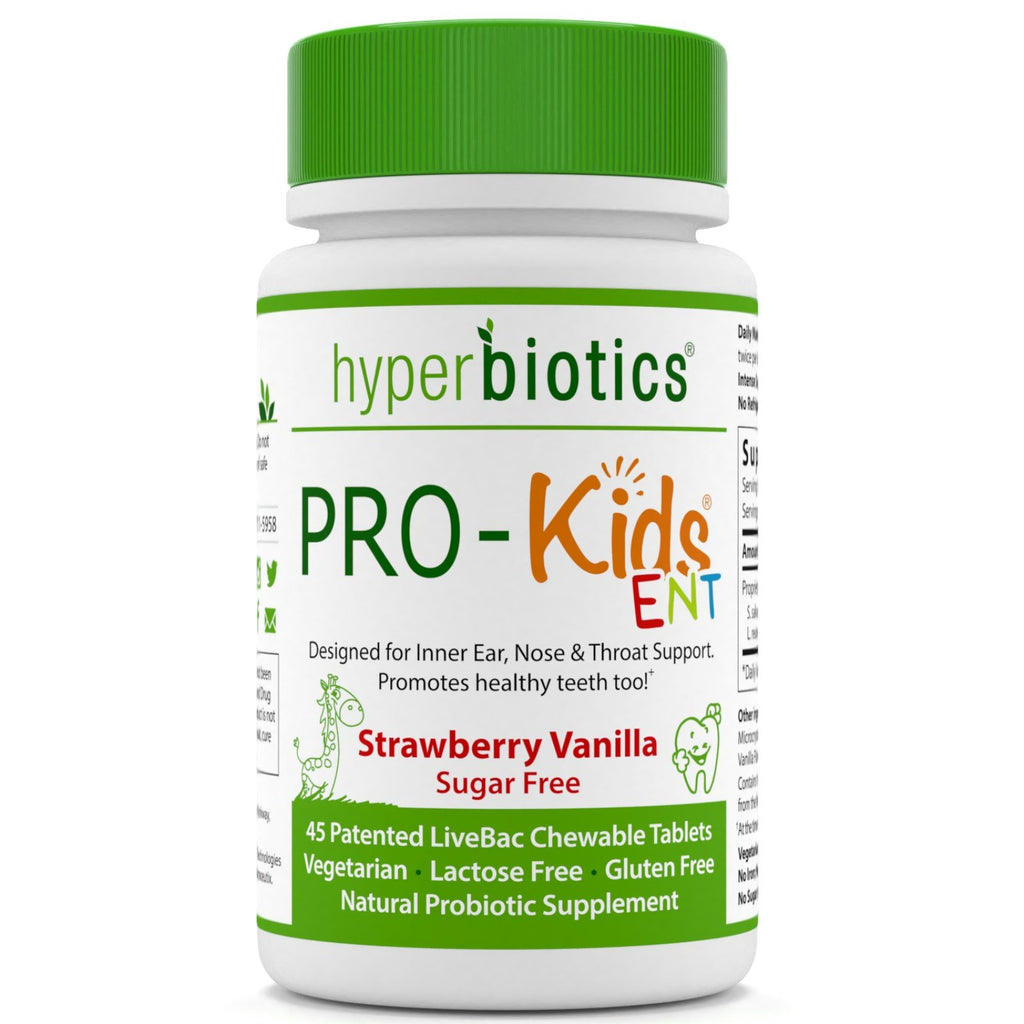 Hyperbiotika, pro-barn ent, jordbærvanilje, sukkerfri, 45 tyggetabletter