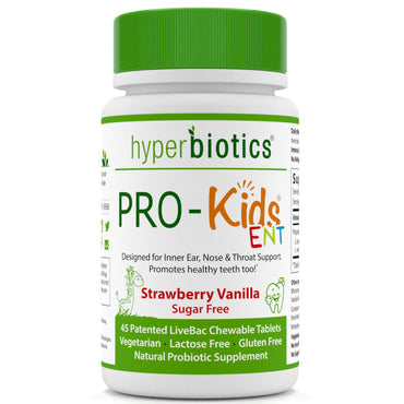 Hyperbiotics, PRO-Kids ENT, fresa y vainilla, sin azúcar, 45 tabletas masticables