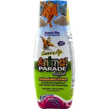 Nature's Plus, Bron van leven, Animal Parade-vloeistof, multivitamine voor kinderen, natuurlijke tropische bessensmaak, 8 fl oz (236,56 ml)
