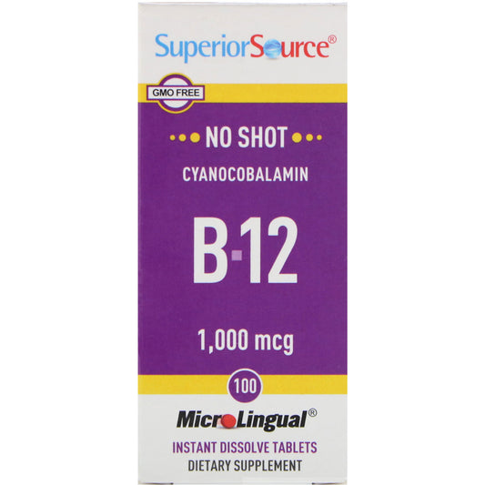 Superior Source, MicroLingual, Cyanocobalamin B12, 1,000 mcg, 100 Tablets