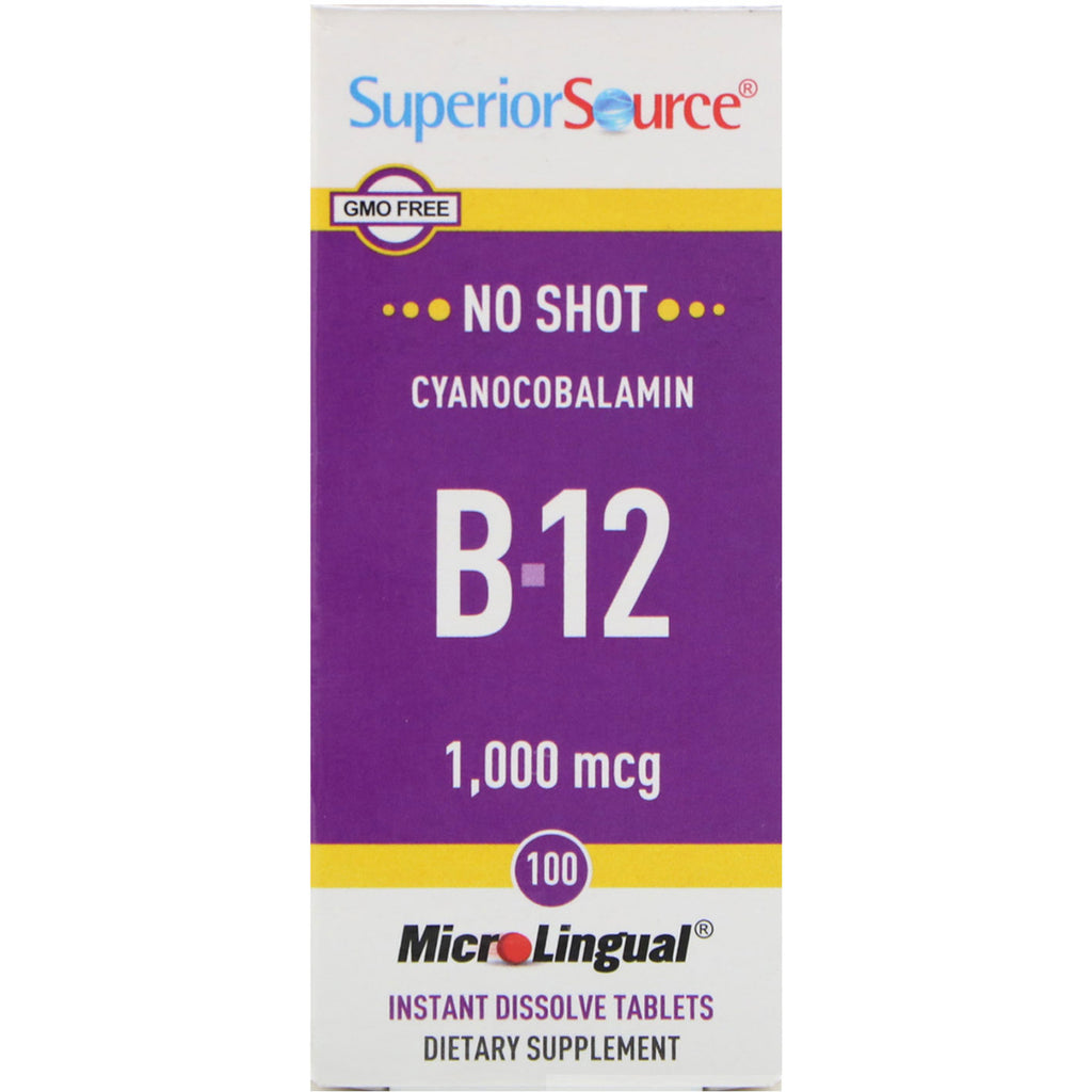Superior Source, MicroLingual, Cyanocobalamin B12, 1.000 mcg, 100 tabletter