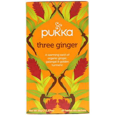Pukka Herbs, Té de hierbas con tres jengibre, sin cafeína, 20 sobres de té, 36 g (1,27 oz)