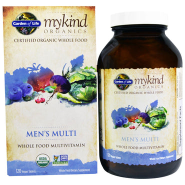 Garden of Life, MyKind s, Multivitamin til mænd, Multivitamin til hele fødevarer, 120 veganske tabletter