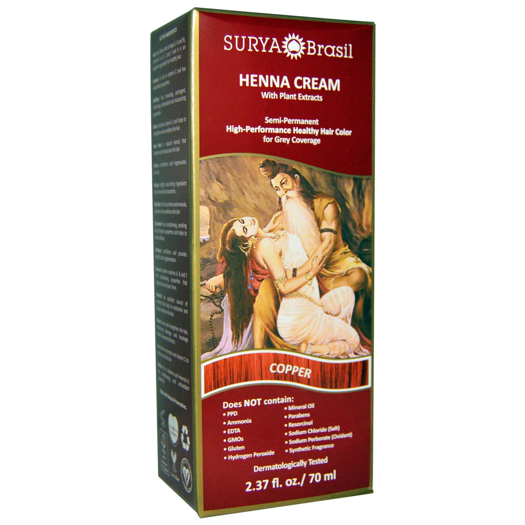 Surya Henna, Crema de henna, tinte para el cabello, cobre, 70 ml (2,37 oz. líq.)