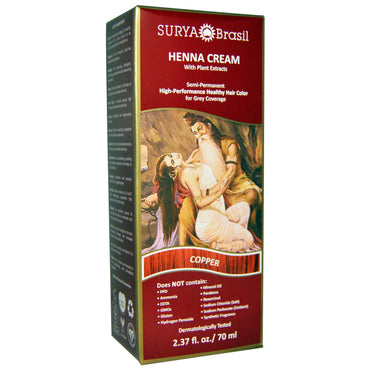 Surya Henna, crème au henné, coloration capillaire, cuivre, 2,37 fl oz (70 ml)