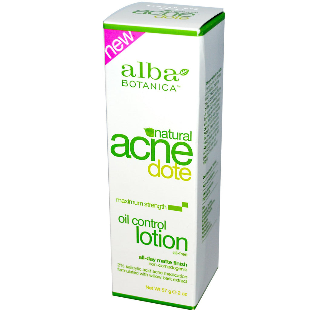 Alba Botanica, Acne Dote, loción para el control de la grasa, sin aceite, 2 oz (57 g)