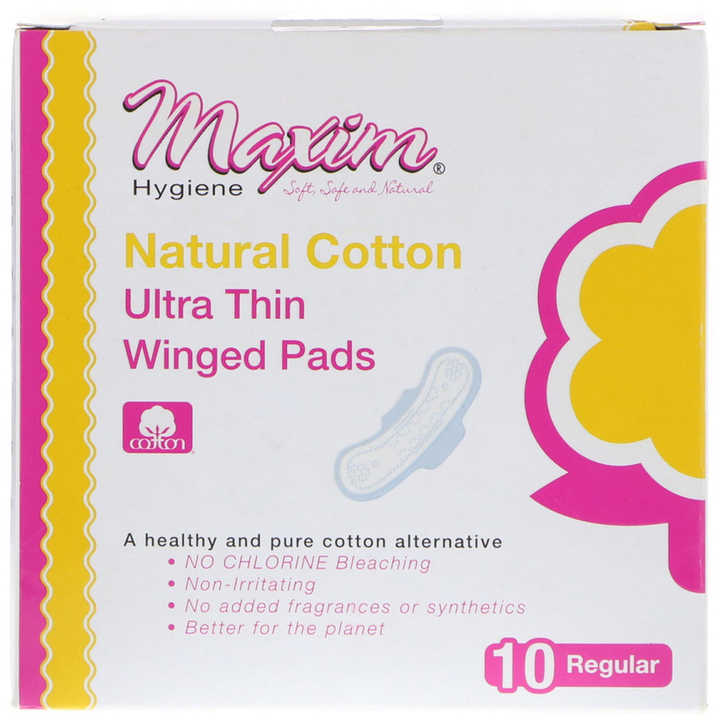 Produits d'hygiène Maxim, serviettes ailées ultra fines, régulières, 10 serviettes