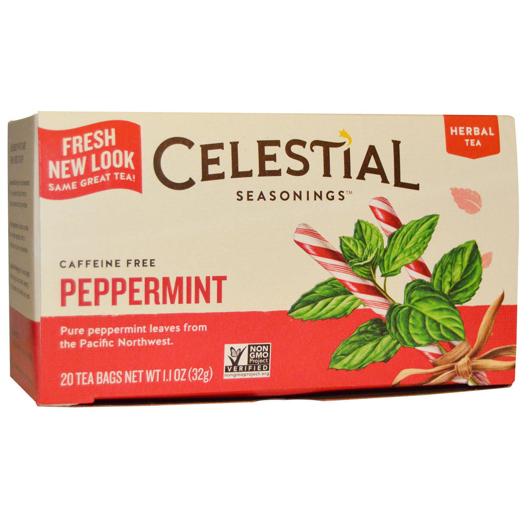 Celestial Seasonings, Herbal Tea, Peppermint, Caffeine Free, 20 Tea Bags, 1.1 oz (32 g)