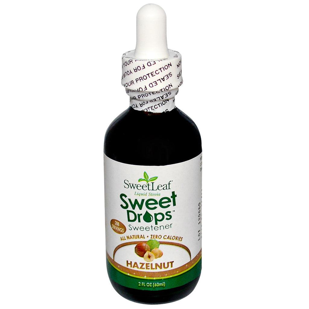 Wisdom Natural, SweetLeaf, vloeibare stevia, zoete druppels, hazelnoot, 2 fl oz (60 ml)