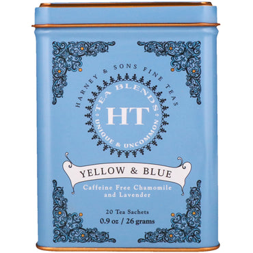 Harney &amp; Sons, Jaune et Bleu, Camomille et Lavande sans caféine, 20 sachets de thé, 0,9 oz (26 g)