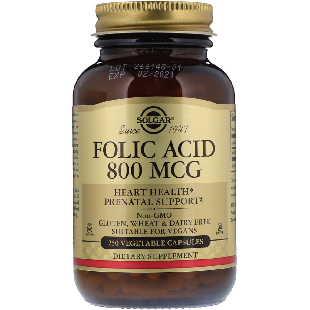 Solgar, acid folic, 800 mcg, 250 capsule vegetale