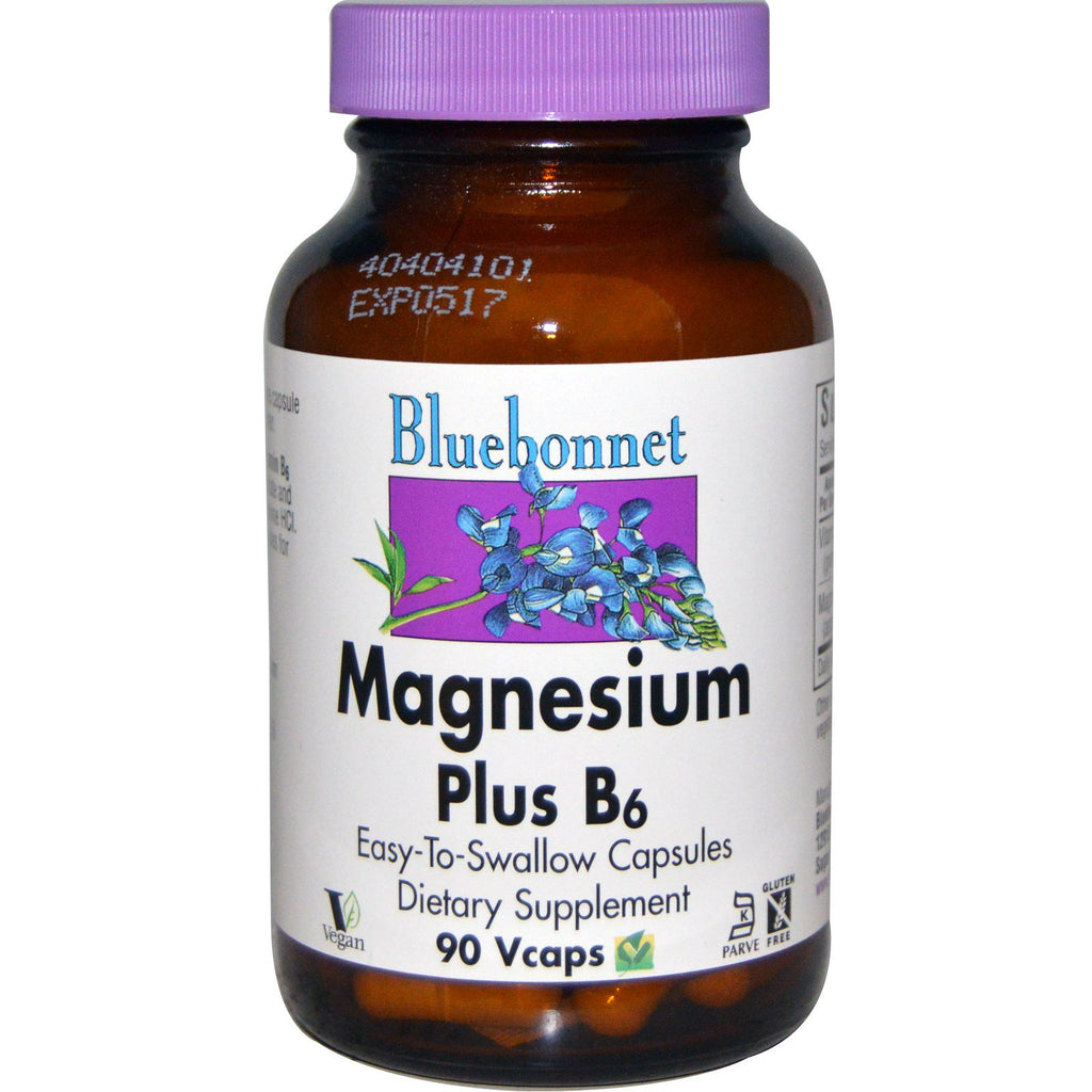 Nutrizione Bluebonnet, magnesio più b6, 90 vcaps
