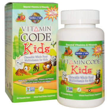 Garden of Life, Vitamin Code, Kids, multivitamina masticable de alimentos integrales para niños, cereza, 60 ositos masticables
