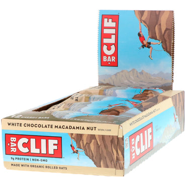 Barre énergétique Clif Bar Chocolat blanc Noix de macadamia 12 barres 2,40 oz (68 g) chacune