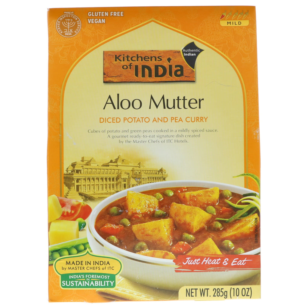 Kitchens of India, Aloo Mutter، مكعبات البطاطس وكاري البازلاء، خفيف، 10 أونصة (285 جم)