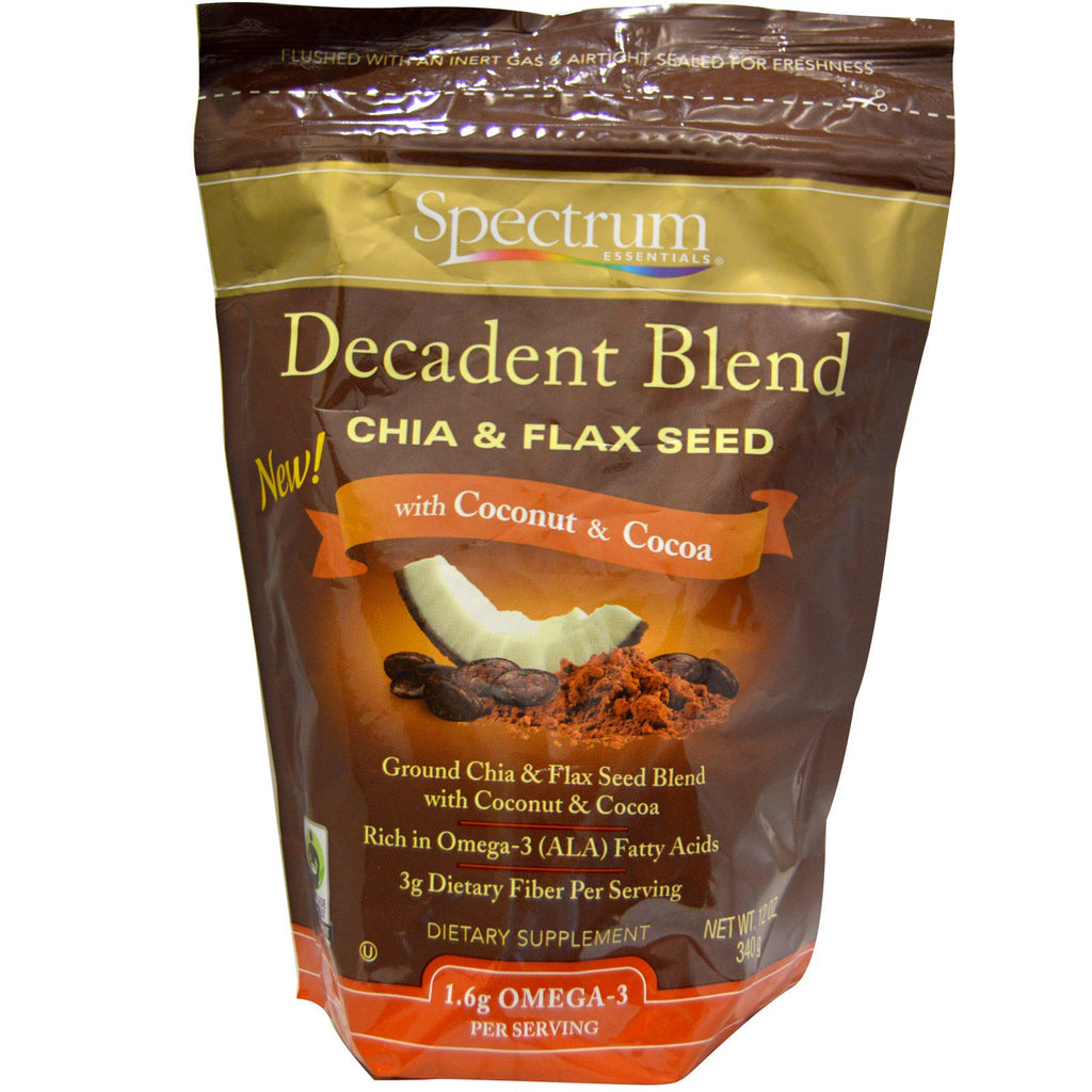 Spectrum Essentials, Amestec decadent de chia și semințe de in, cu nucă de cocos și cacao, 12 oz (340 g)