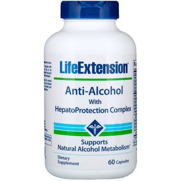 Life Extension, Anti-alcool avec complexe hépatoprotection, 60 gélules