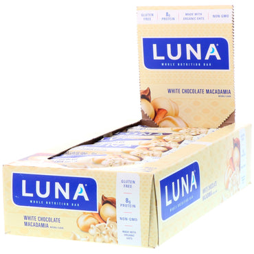 Clif Bar Luna Barra nutricional integral para mujeres Chocolate blanco Macadamia 15 barras 1,69 oz (48 g) cada una
