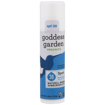 Goddess Garden, s, Protector solar en barra mineral natural, deportivo, SPF 30, 17 g (0,6 oz)