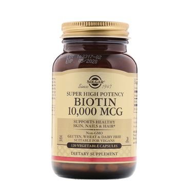 Solgar, Biotin, Super High Potency, 10,000 mcg, 120 Vegetable Capsules